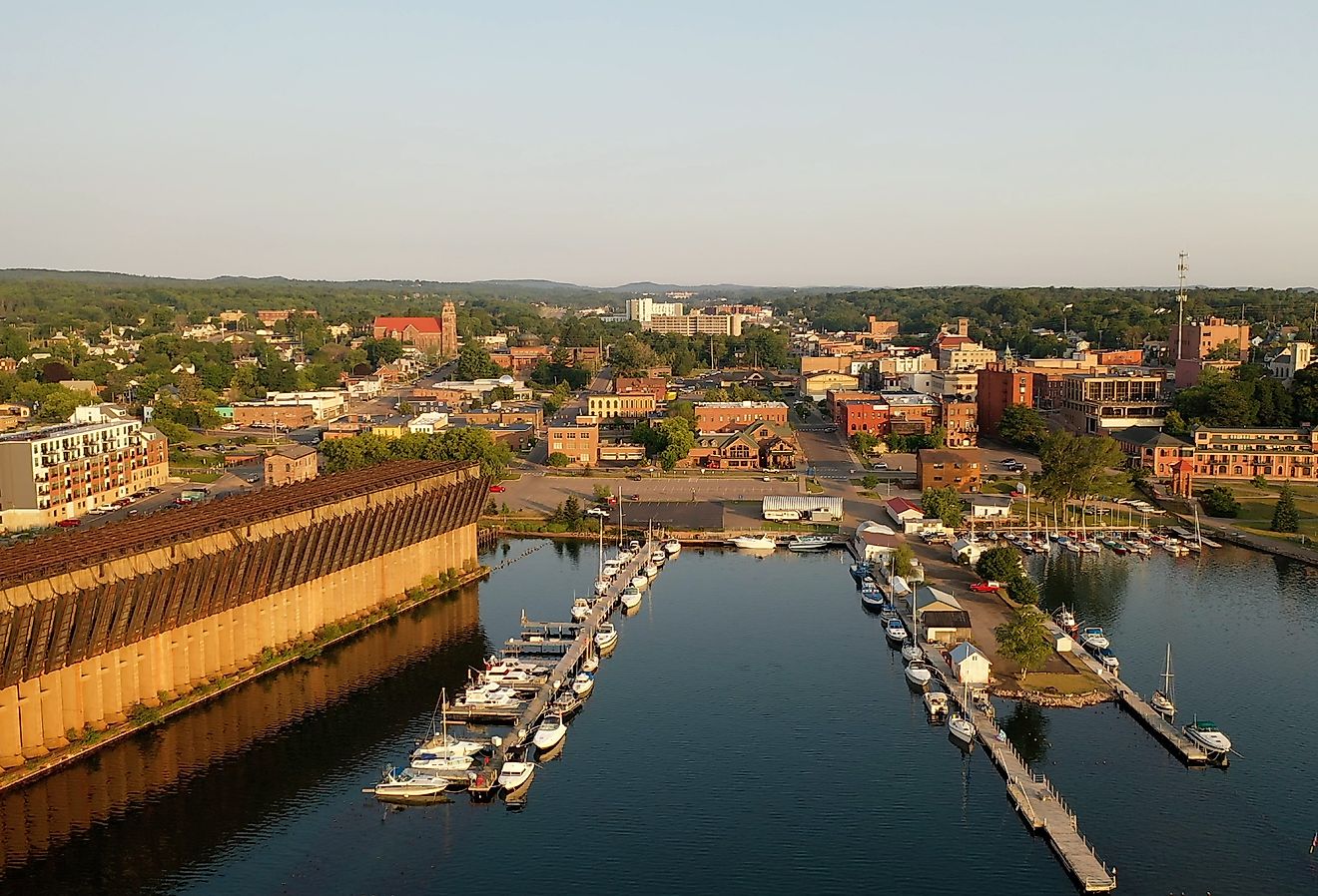 View of cityscape of Marquette, Michigan from Lake Superior.
