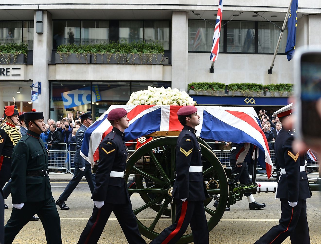 Thatcher's coffin on its way to St Paul's Cathedral, on April 17, 2013 in London. Image credit Thomas Dutour via shutterstock