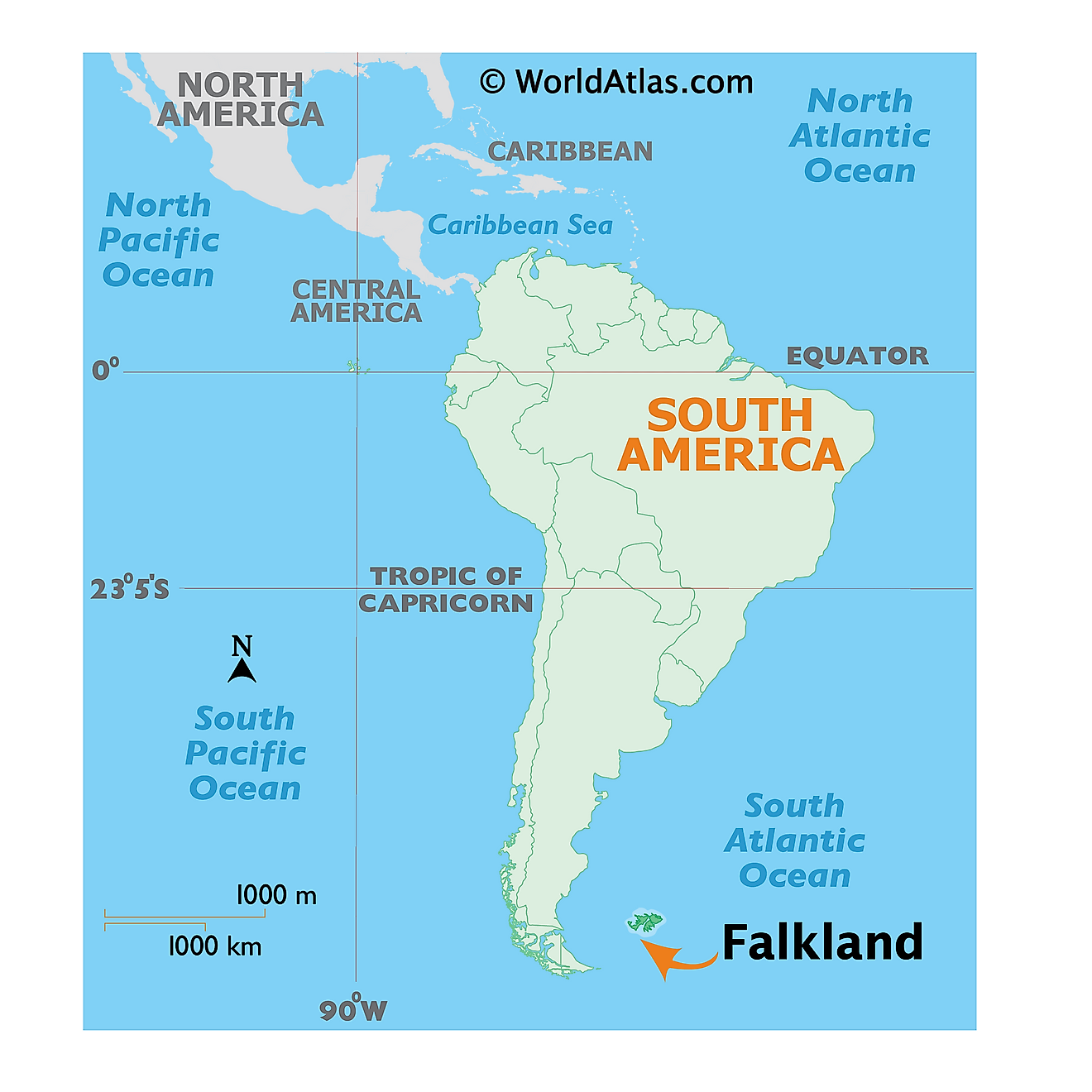 Map showing location of Falkland Islands in the world.