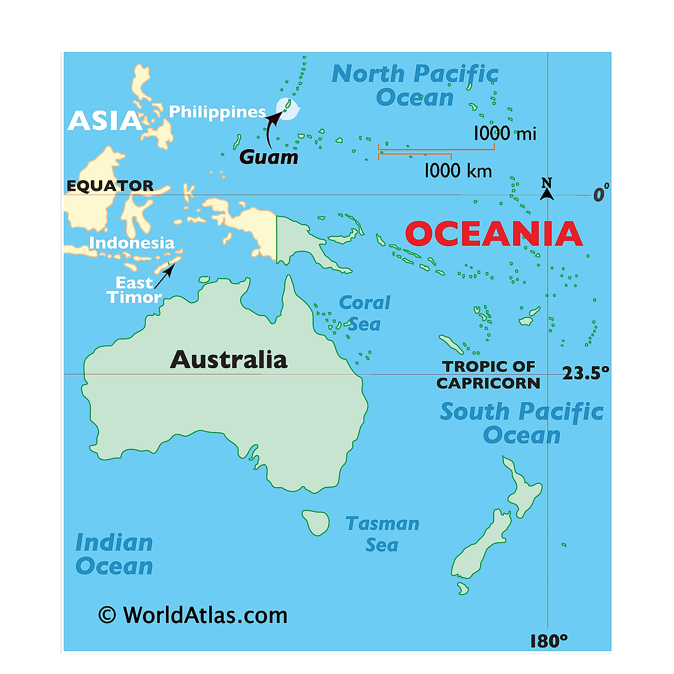 Mapa que muestra la ubicación de Guam en el mundo.