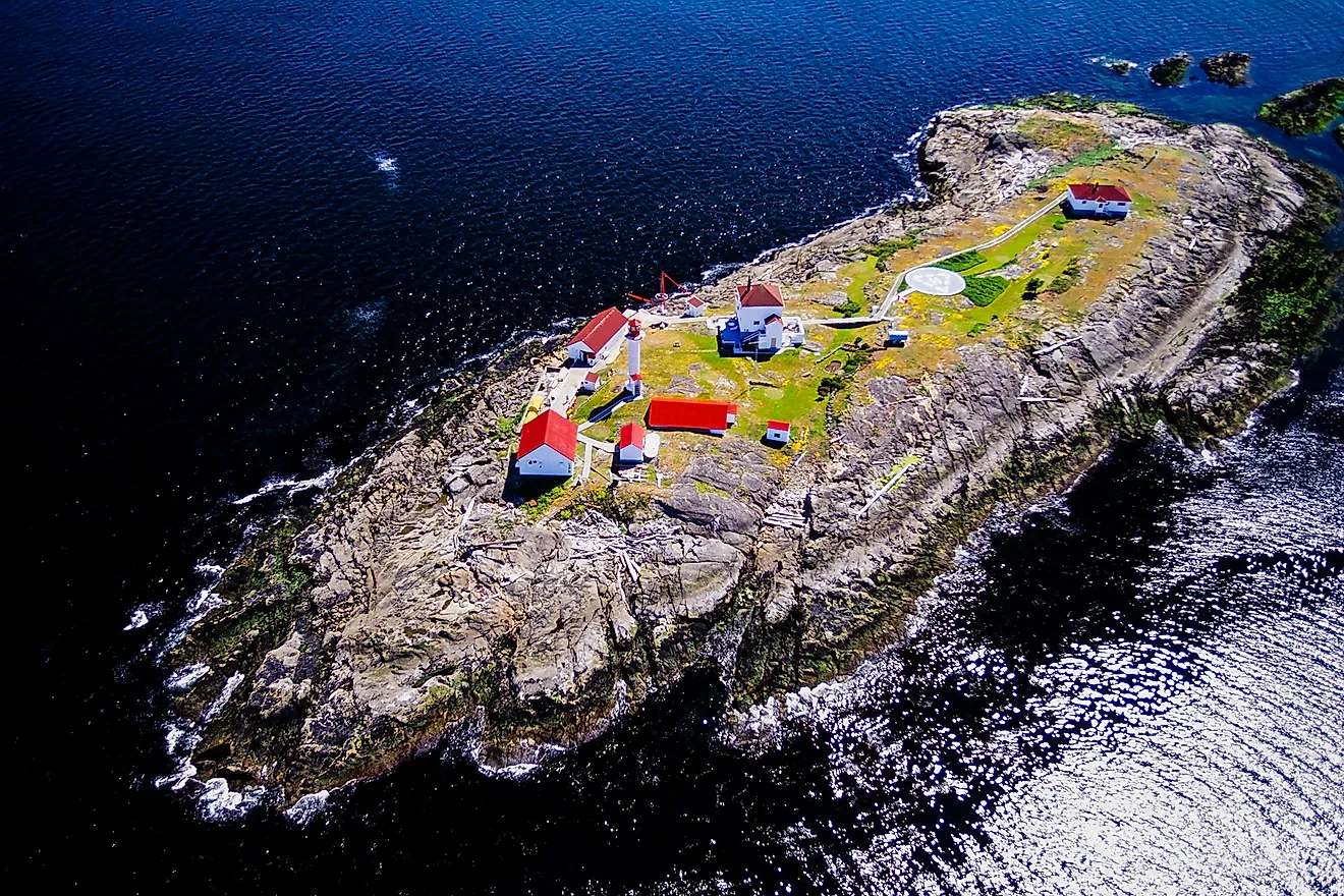 Aerial image of Entrance Island Lighthouse, BC, Canada. 