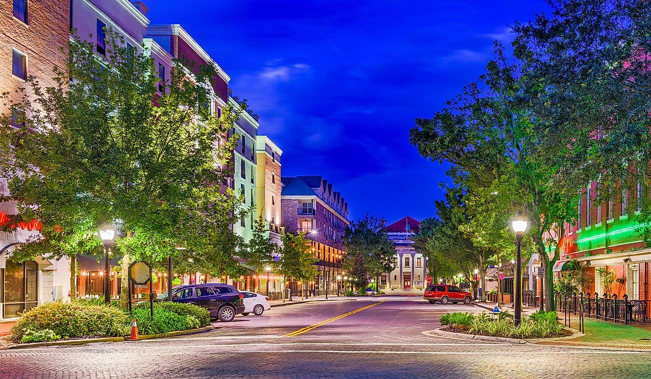 Gainesville, Florida, USA downtown at twilight.