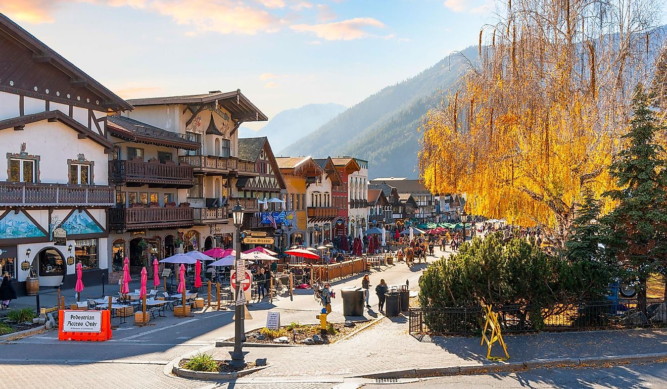 Autumn afternoon at the Bavarian themed village of Leavenworth, Washington. Editorial credit: Kirk Fisher / Shutterstock.com