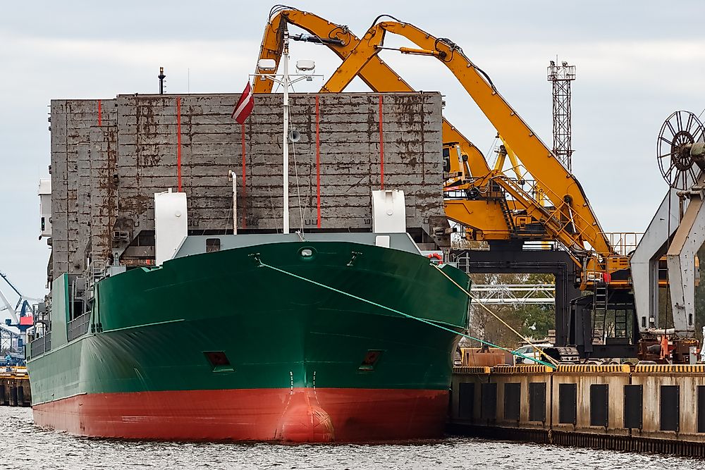 Cargo ships in the port of Riga. 