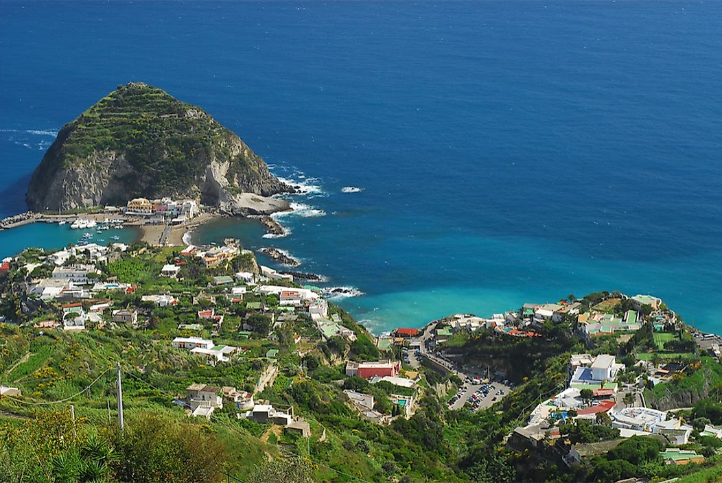 The volcanic island of Ischia in the Tyrrhenian Sea.