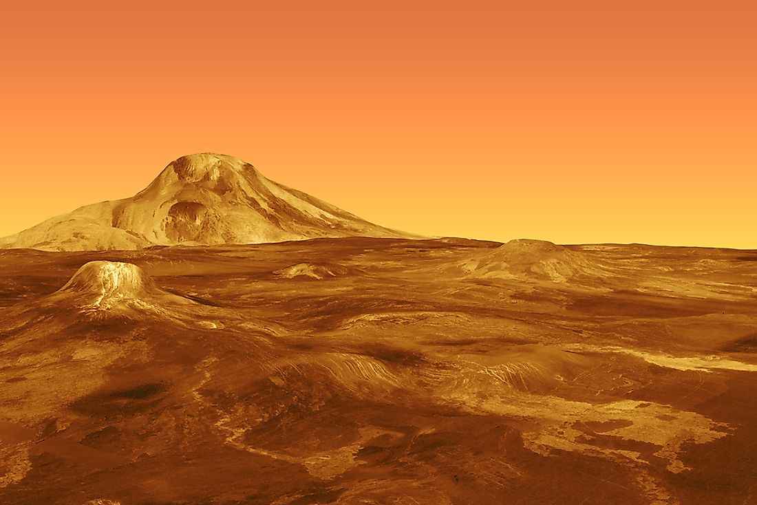 A 3D rendering of the surface of Venus. 
