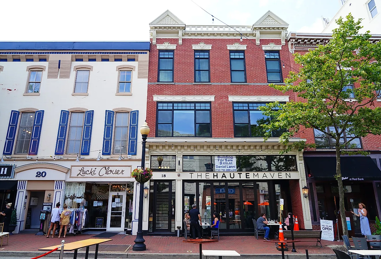 Downtown buildings on Broad Street in Red Bank, New Jersey. Image credit EQRoy via Shutterstock.com