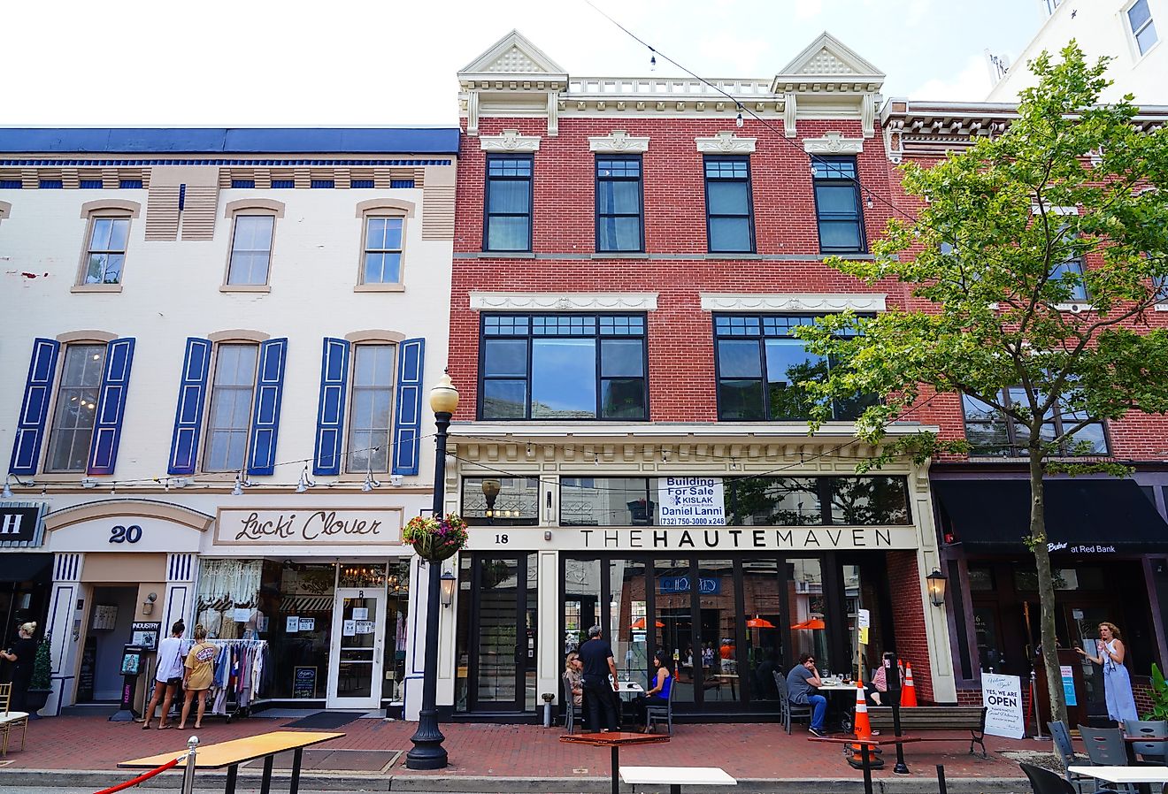 Downtown buildings on Broad Street in Red Bank, New Jersey. Image credit EQRoy via Shutterstock.com