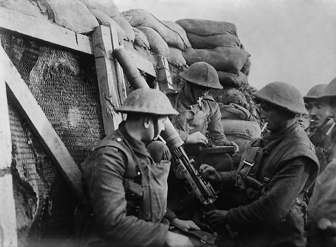 British soldiers in a trench during World War I. 
