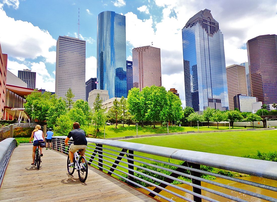 People bicycle in Houston, Texas. 