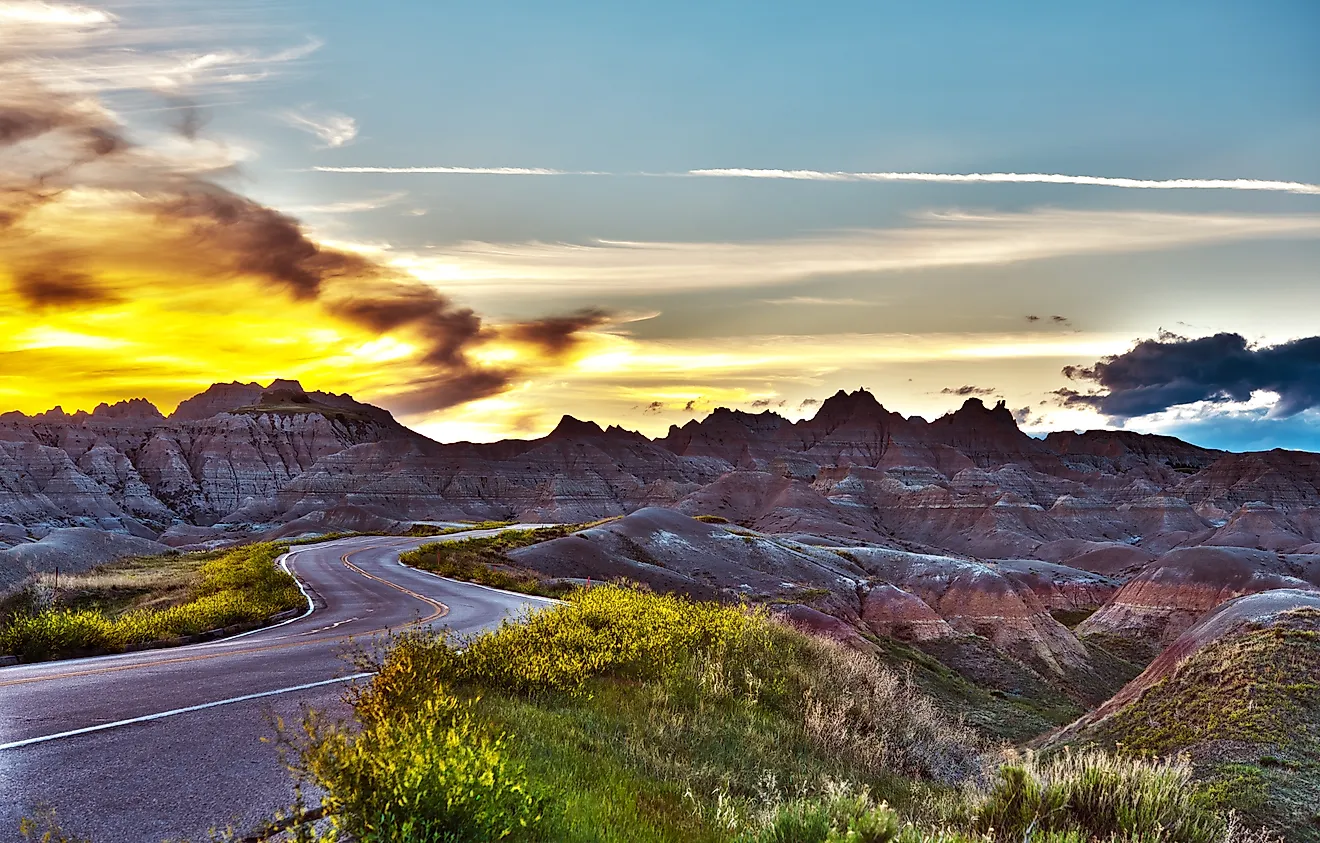 Famous Badlands Loop Road in Badlands National Park, South Dakota. 