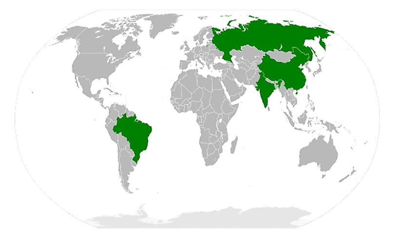 A map highlighting the BRIC countries in green.