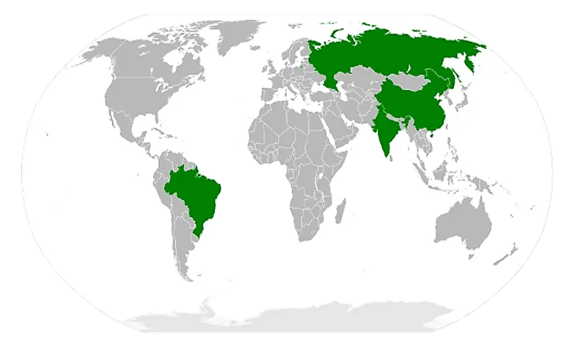 A map highlighting the BRIC countries in green.