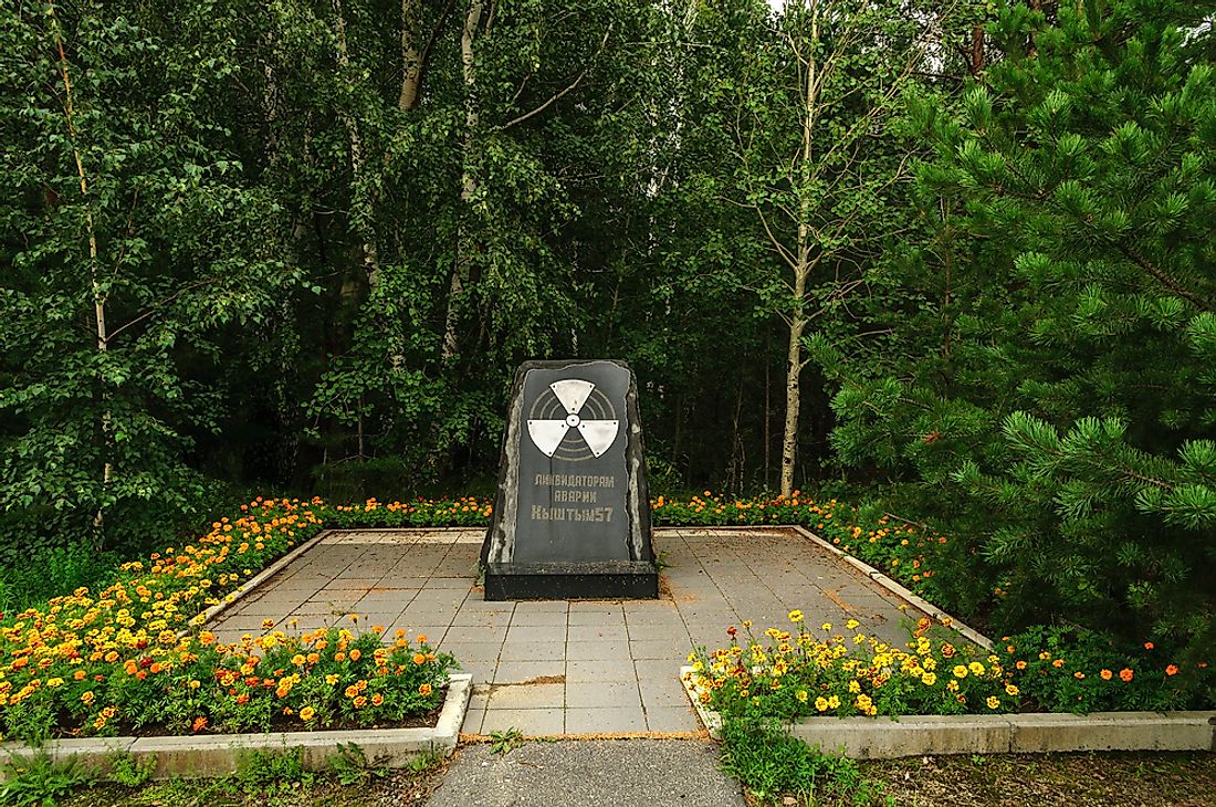 A monument to the Kyshtym Disaster in Kyshtym, Russia. Editorial credit: Marina Zezelina / Shutterstock.com.