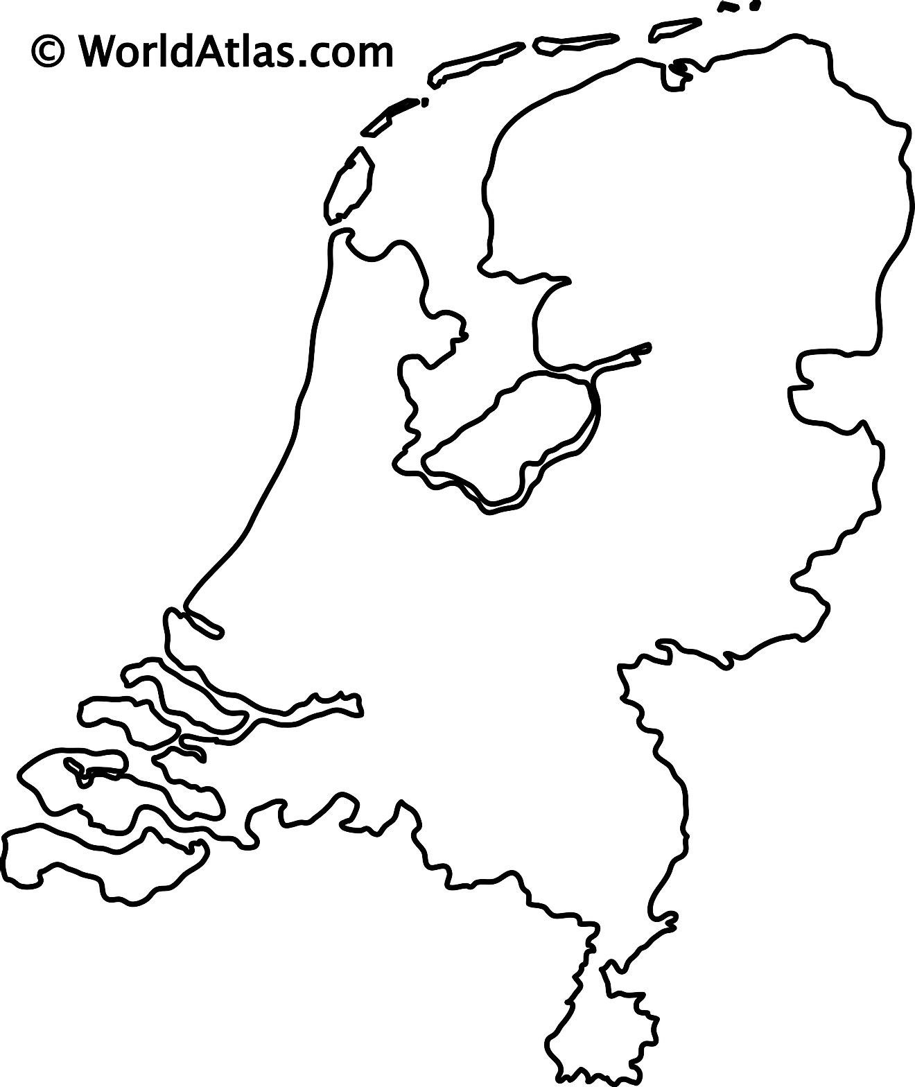 Mapa de contorno en blanco de los Países Bajos