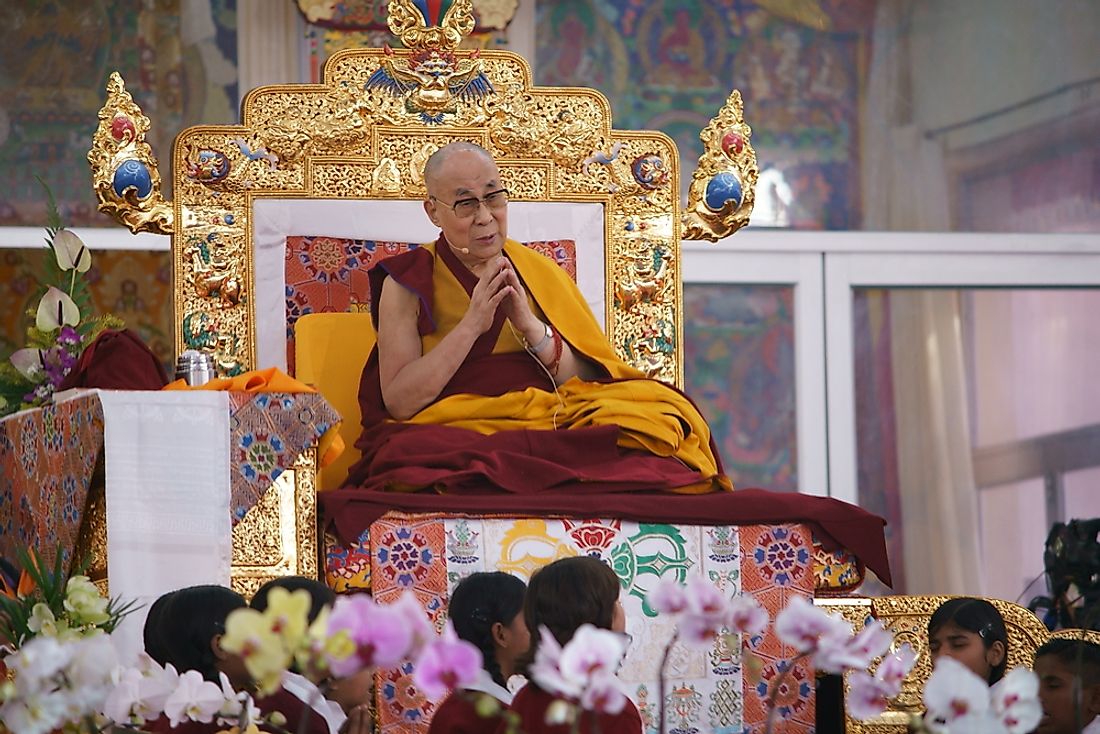 Dalai Lama in Bodh Gaya, Bihar, India during the 2017 Kalachakra festival.  Editorial credit: Rahul Ramachandram / Shutterstock.com