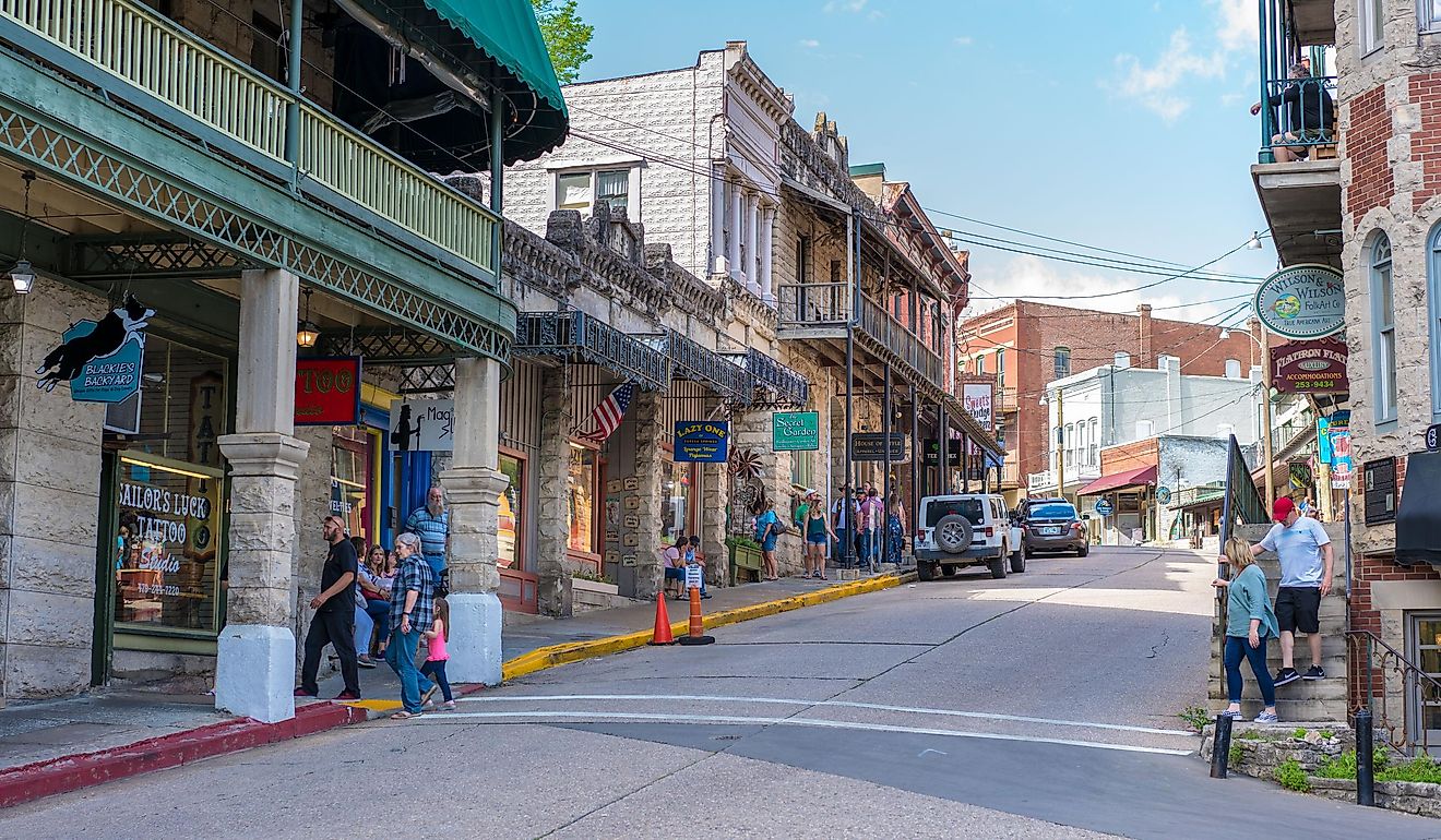 Beautiful street view downtown Eureka Springs, Arkansas. Editorial credit: shuttersv / Shutterstock.com