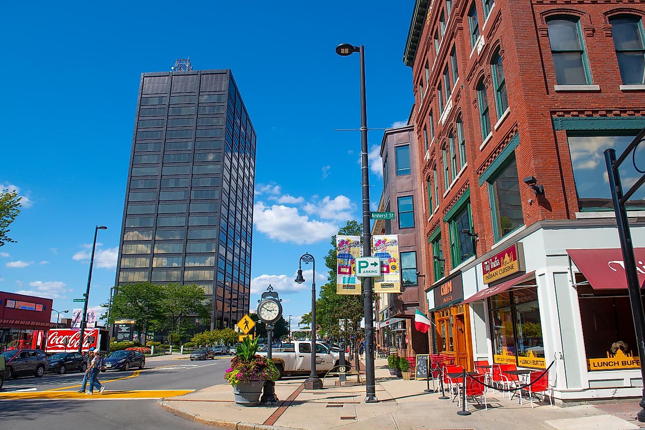 A bustling street in Manchester, New Hampshire. Editorial credit: Wangkun Jia / Shutterstock.com