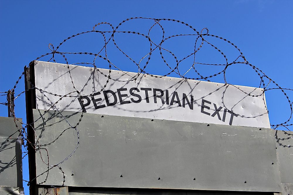 A sign marking the Peace Line in Belfast, Northern Ireland. 