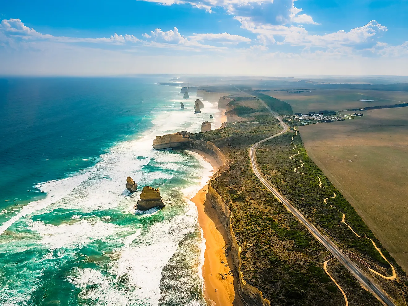 The Great Ocean Road running along the coast in Victoria, Australia.