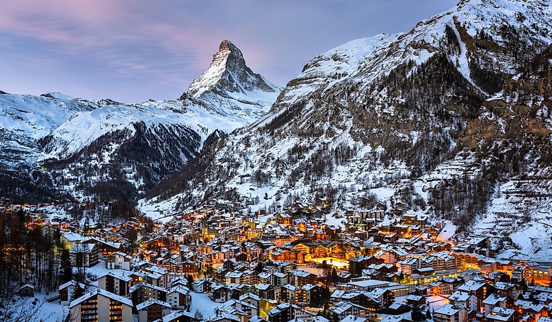 The city of Zermatt near the Matterhorn mountain in Valais Canton, Switzerland. 