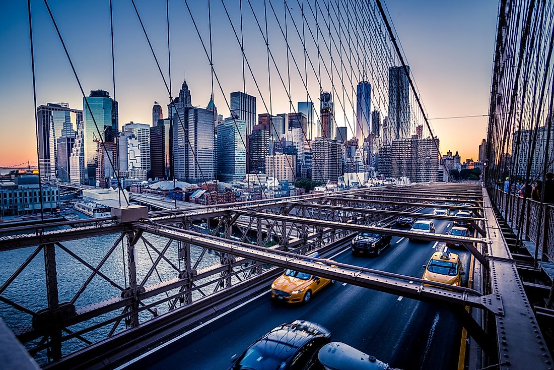 The Brooklyn Bridge connects Manhattan and Brooklyn in New York. 