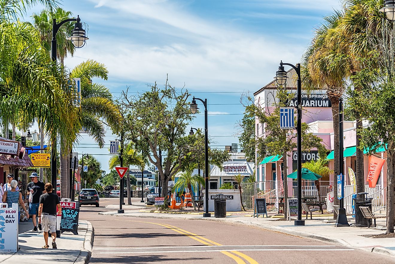 The charming downtown of Tarpon Springs, Florida.