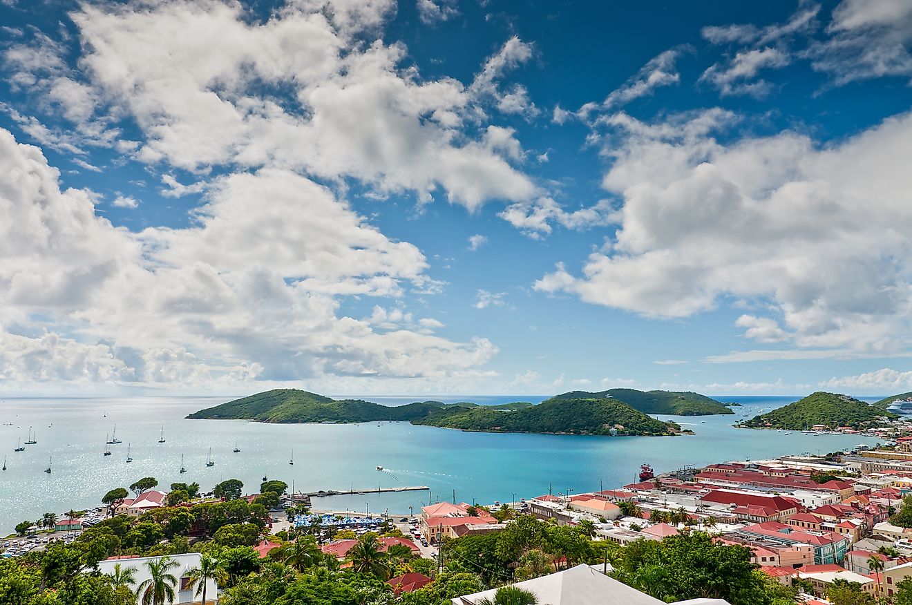 Aerial view of the city of Charlotte Amalie, U.S. Virgin Islands.