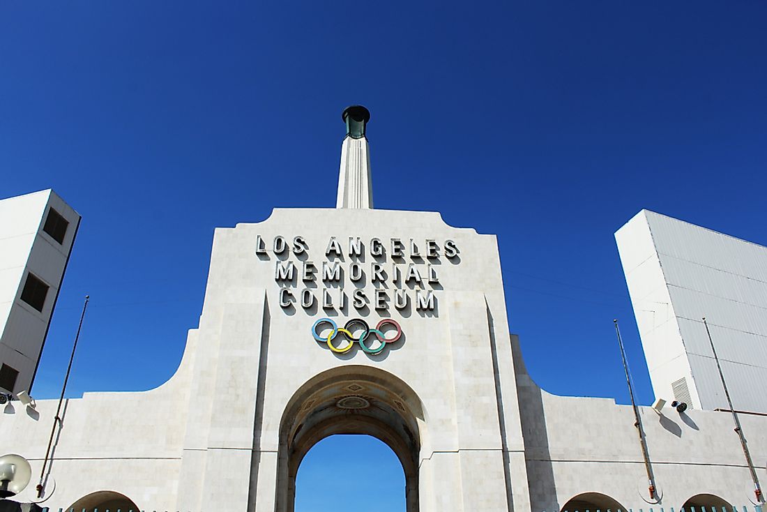 The Los Angeles Memorial Coliseum, which housed both the 1932 and 1984 Summer Olympics. Photo credit: Barbara Kalbfleisch / Shutterstock.com.