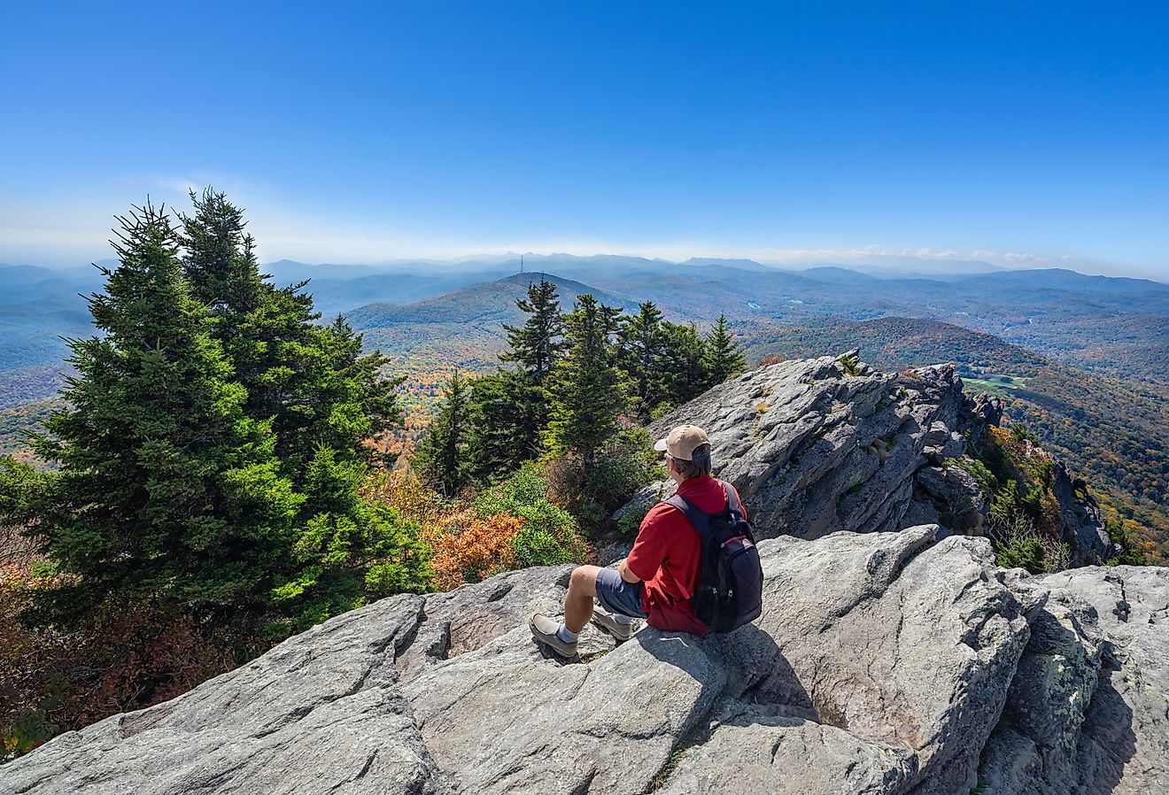Man looking out from Grandfather Mountain State Park, Banner Elk, North Carolina