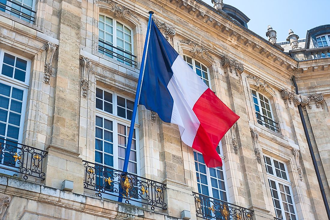 A French flag hands in Bordeaux, France. 