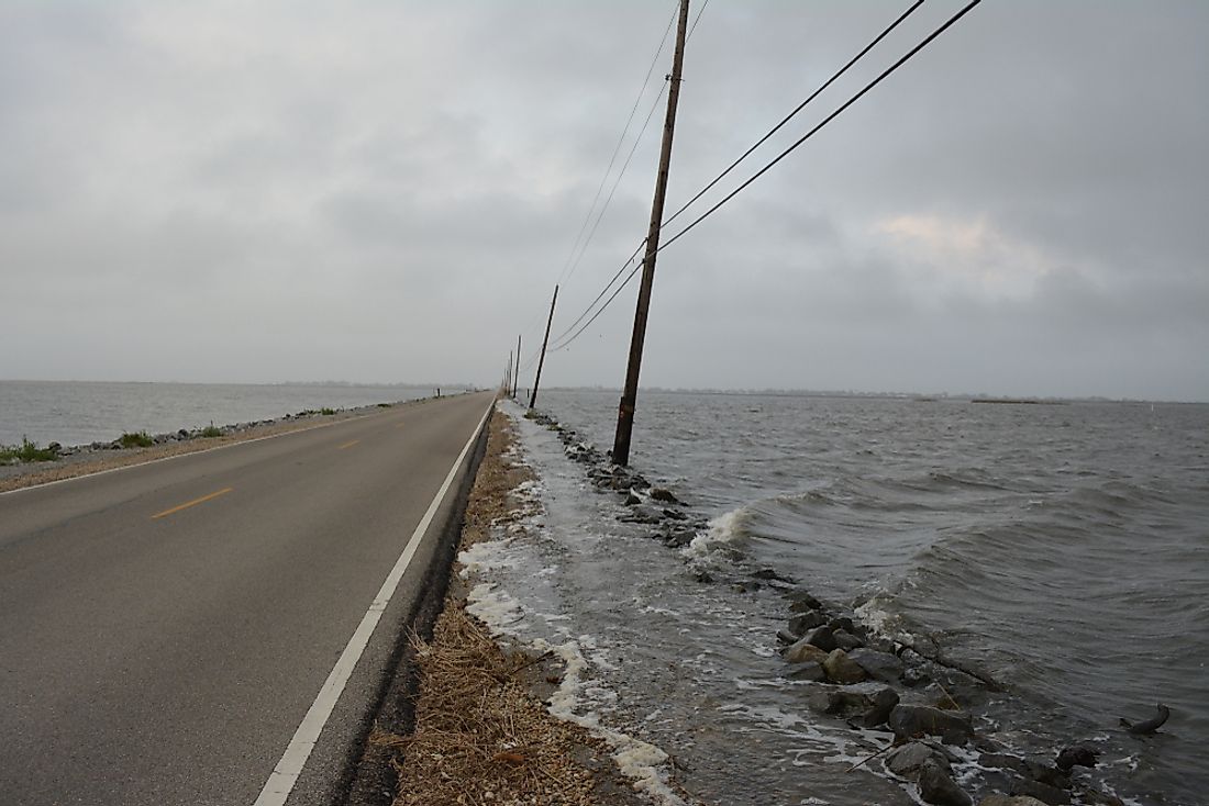 Water at the road level at Louisiana. 