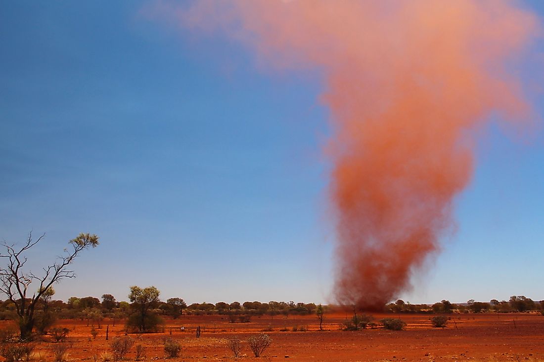 Dust devils are a type of whirlwind that pick up sand from the earth's surface.