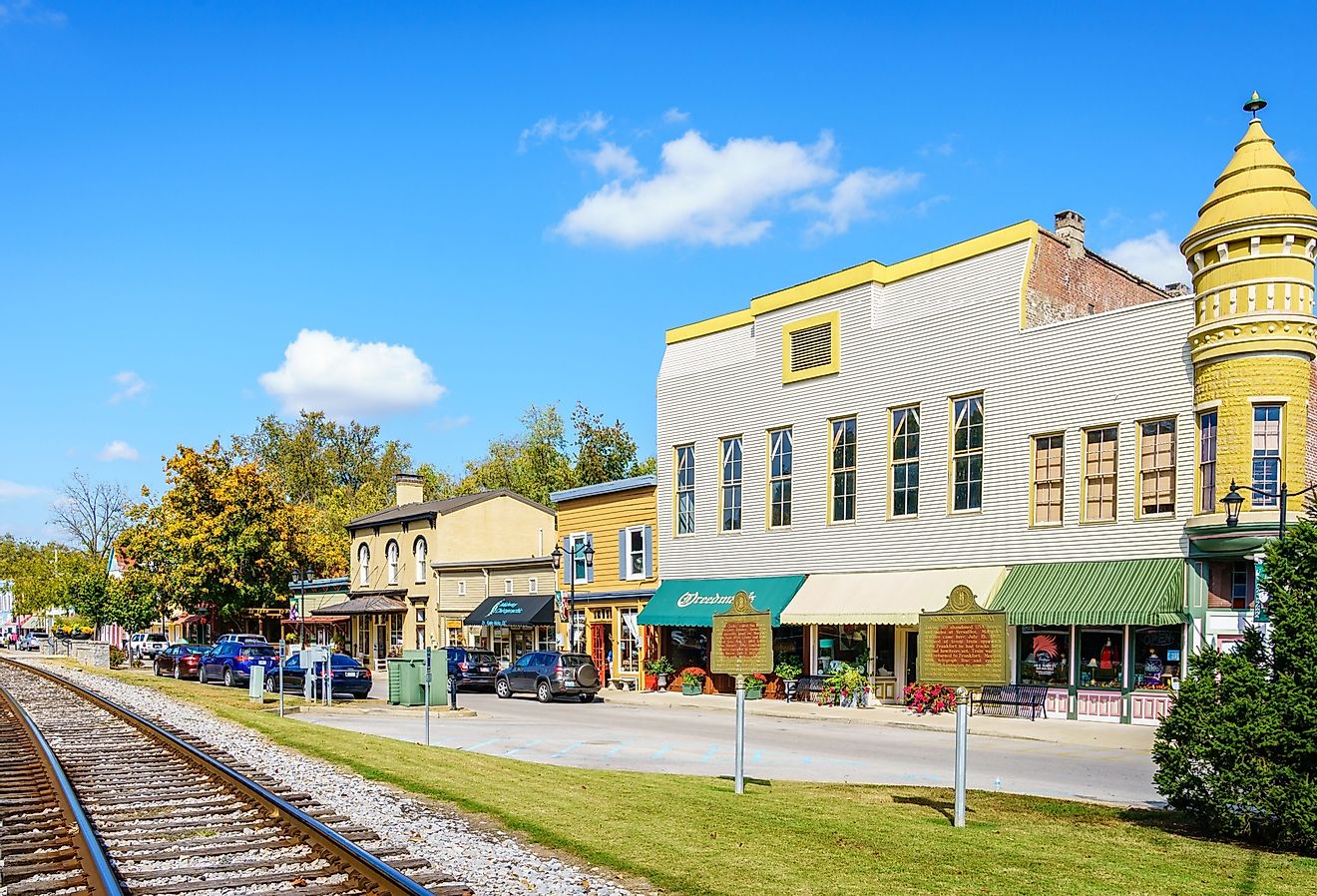 Main Street of Midway: a small town in Central Kentucky. Image credit Alexey Stiop via Shutterstock.