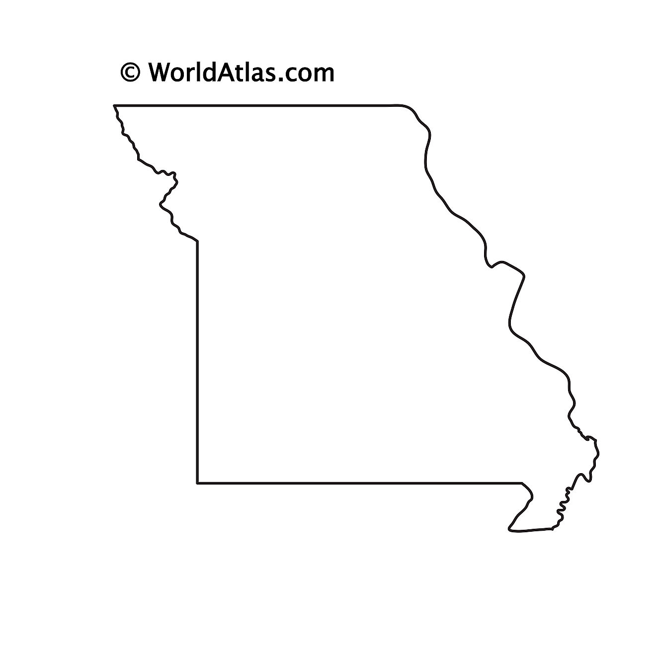 Mapa de contorno en blanco de Missouri