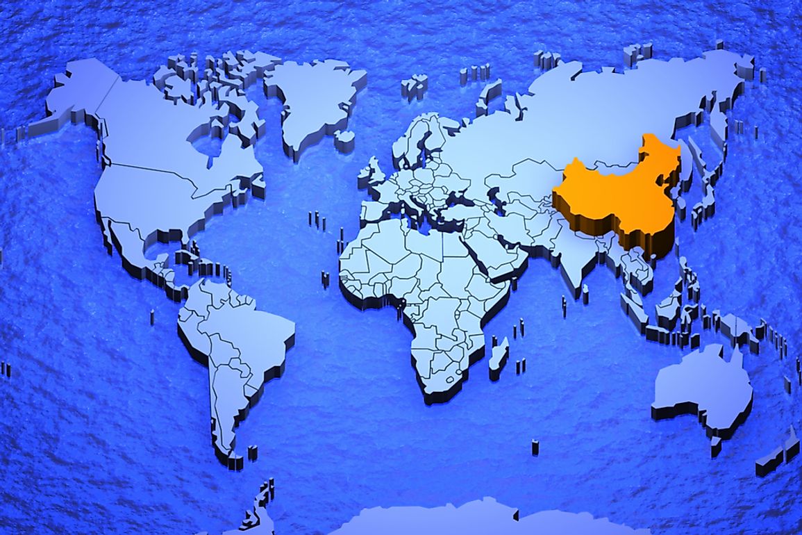 China (orange) is the fourth largest country in the world according to the total area and borders 14 countries in Asia.