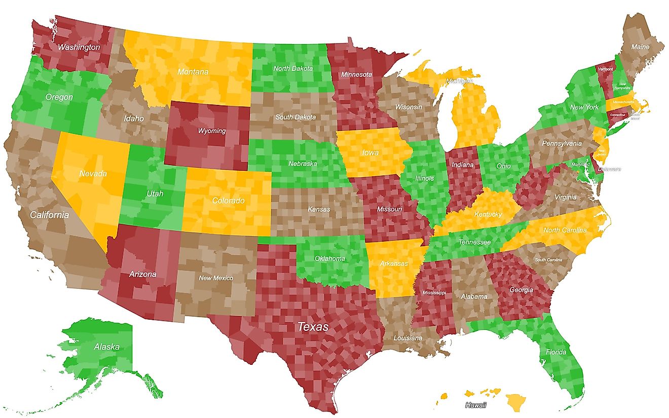 Outlines of all US counties on the US map. Image credit: Shutterstock.com