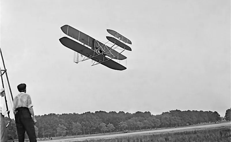 Wright's airplane in Army trial flights at Fort Meyer Virginia in July 1909.