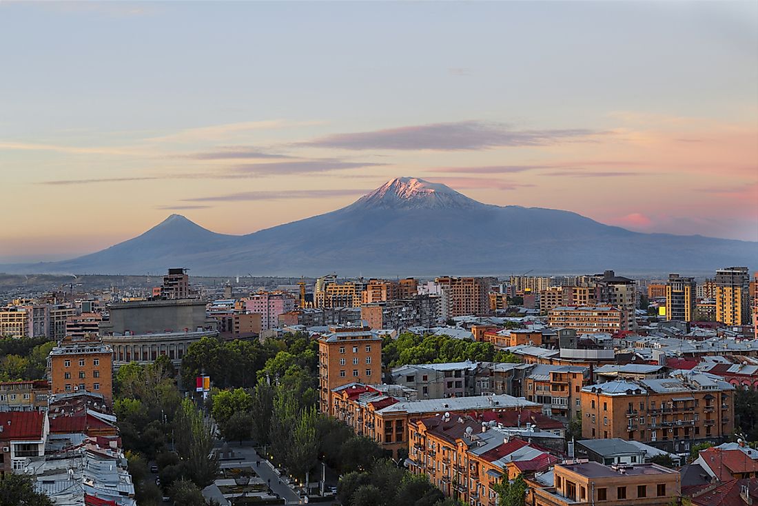 Yerevan situated below Mount Ararat.