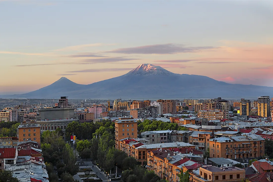 Yerevan situated below Mount Ararat.