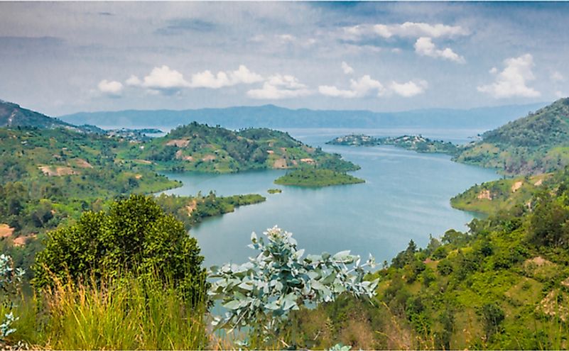 Panoramic top view of Lake Kivu, Rwanda. Lakes are important natural resources of the country.