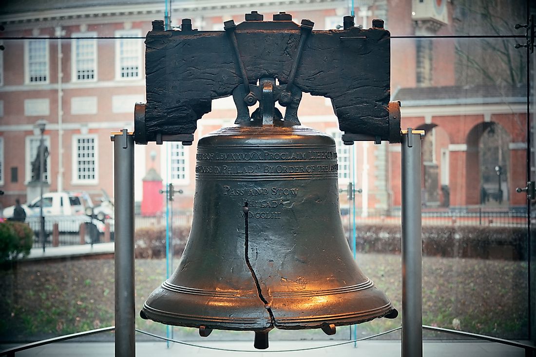 The Liberty Bell with its iconic crack. 
