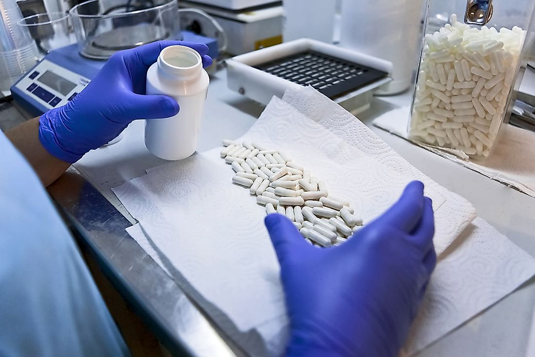 Capsules in a pharmaceutical lab in Spain. 