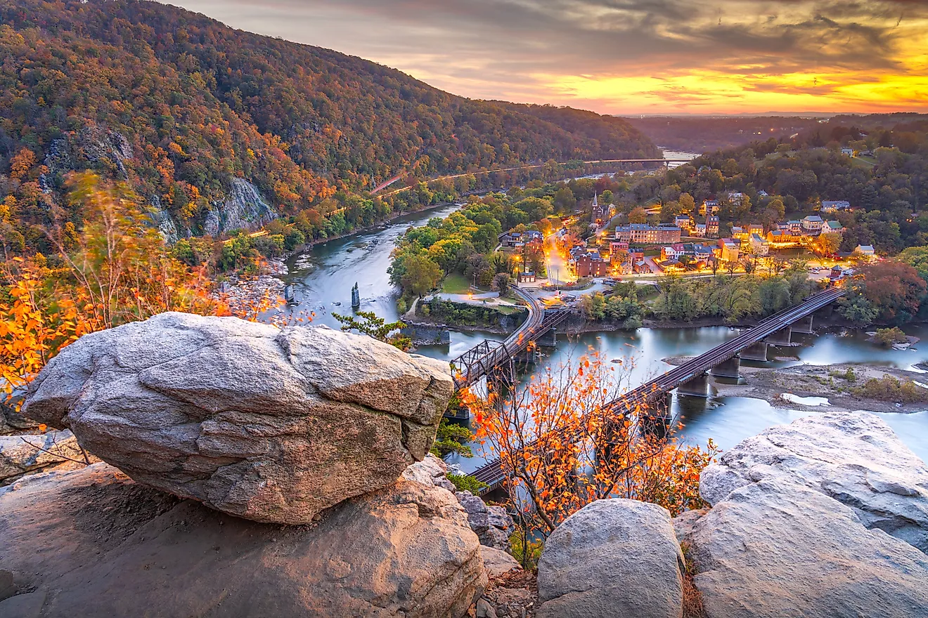 Aerial view of Harpers Ferry, West Virginia.