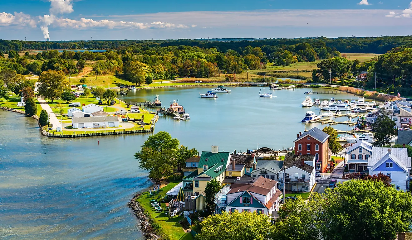 Aerial view of Chesapeake City, Maryland.