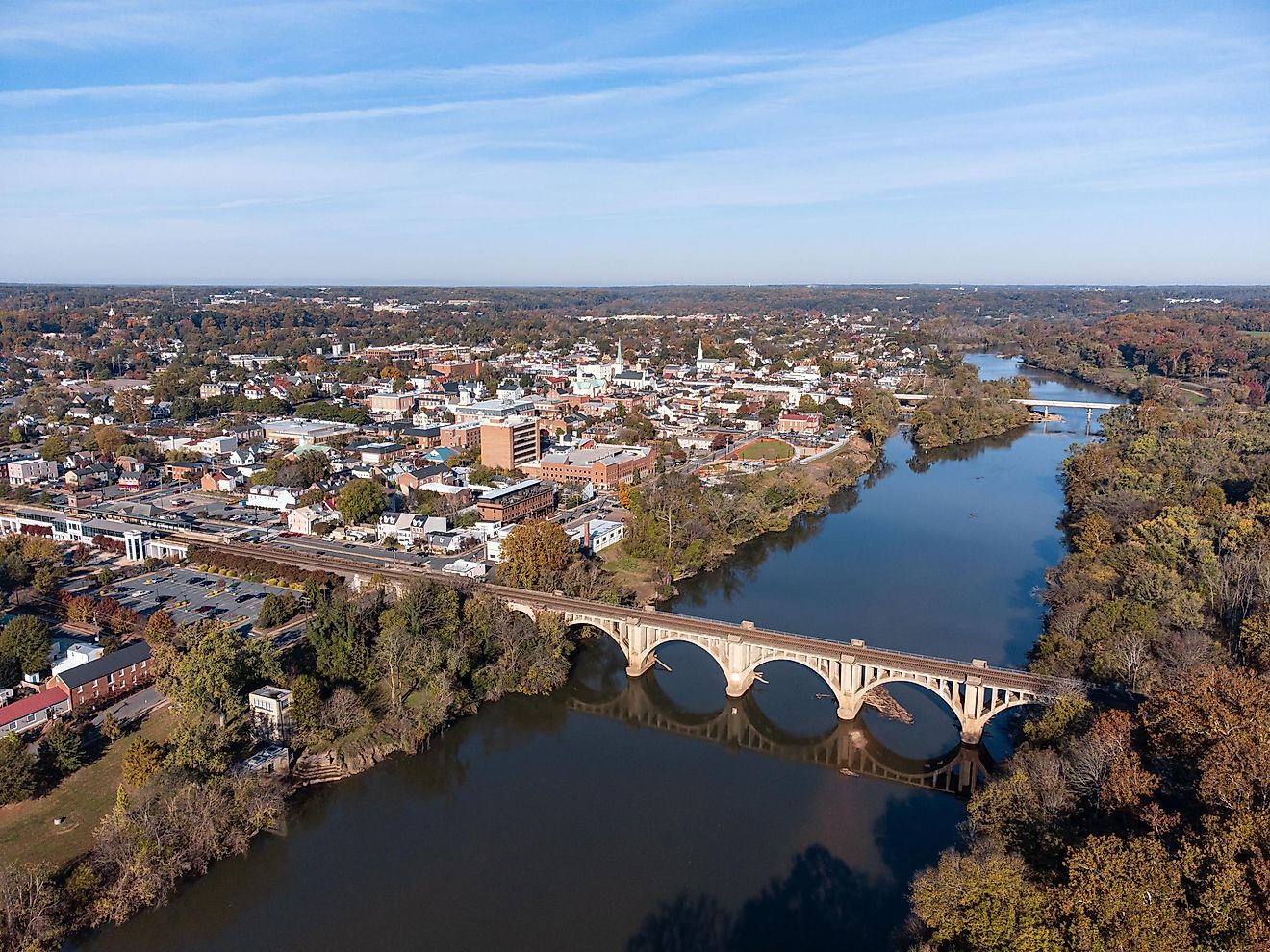 Aerial view of the cityscape of Fredericksburg, Texas.