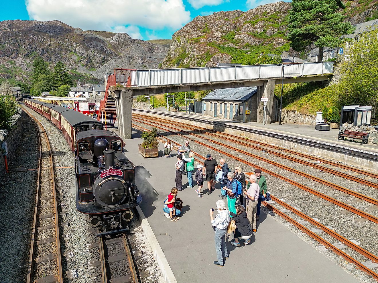  Aerial view of a steam train on the Ffestiniog narrow-gauge railway, Blaenau Ffestioniog, Gwynedd, Wales. Image by Ceri Breeze via Shutterstock. 