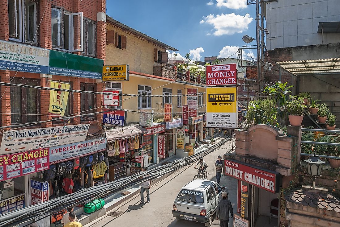 A bustling street in Kathmandu, Nepal. Editorial credit: MoLarjung / Shutterstock.com.