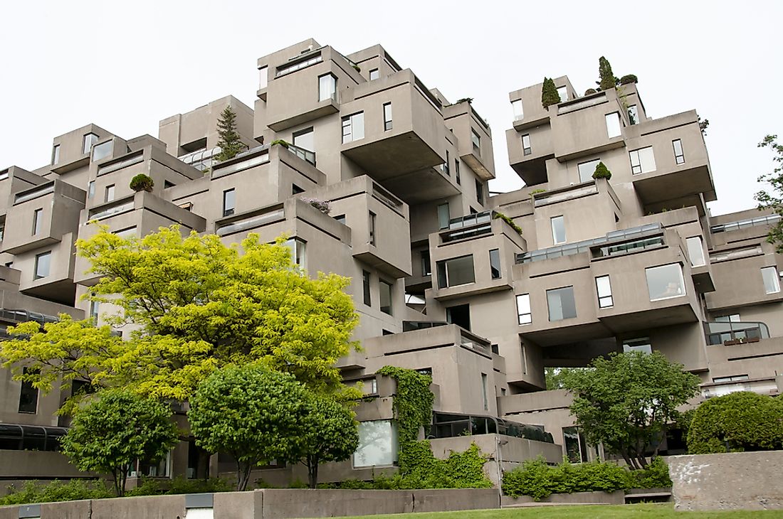 The unique appearance of Habitat '67, in Montreal, Canada, has made it one of the world's most recognizable brutalist buildings. 