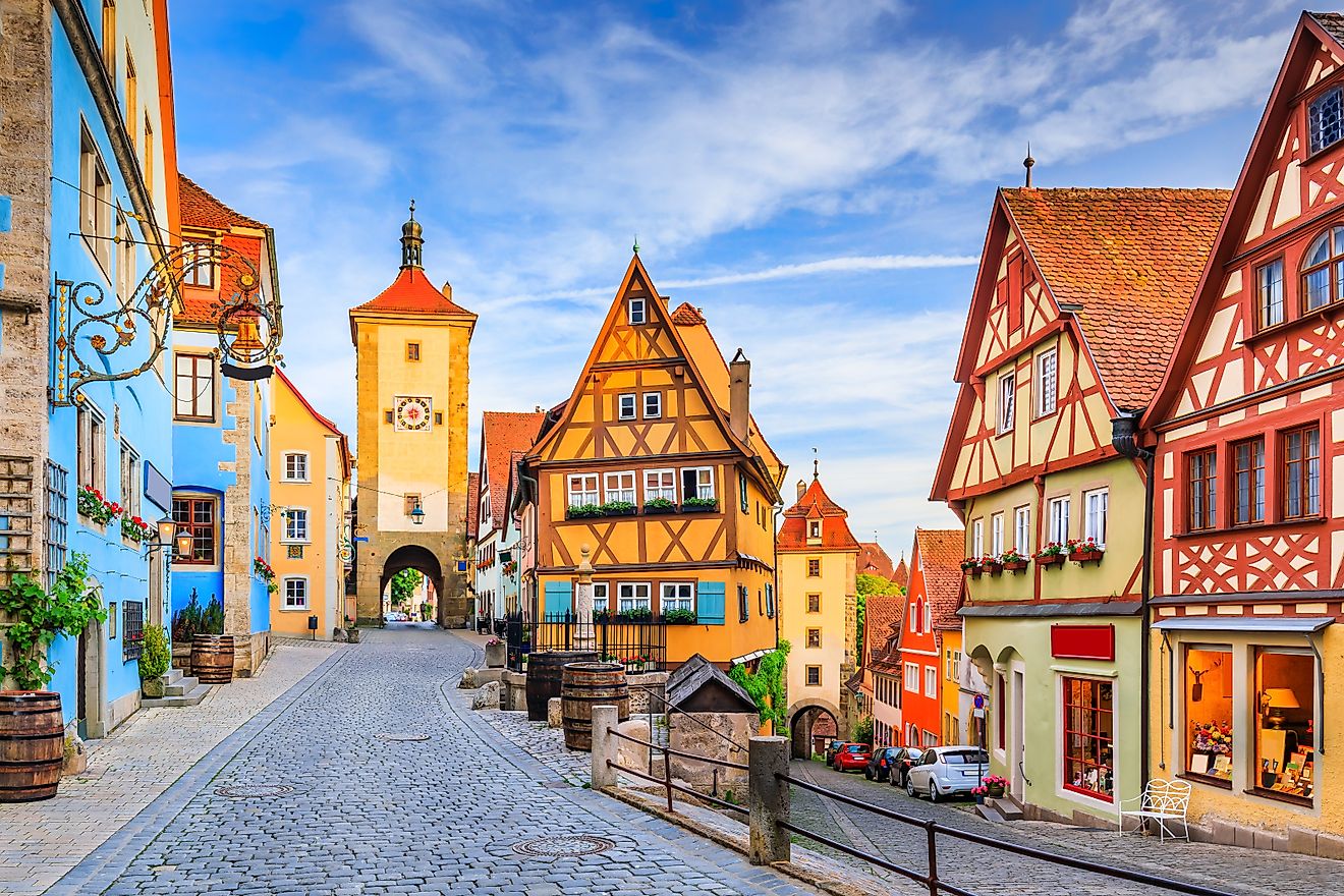 The medieval town of Rothenburg ob der Tauber on a summer evening.